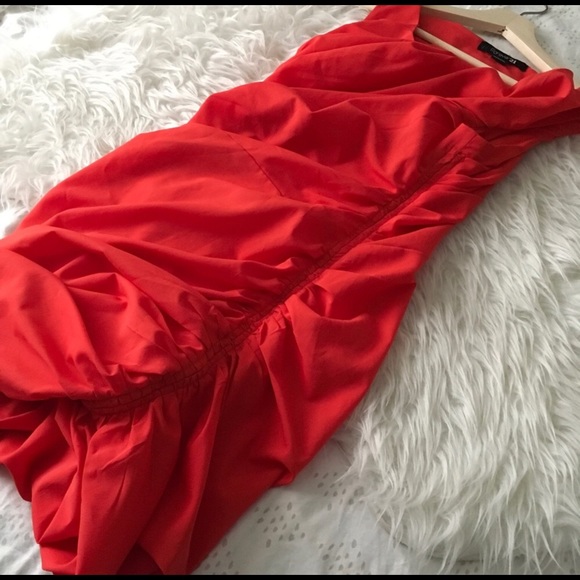 Red Ruched Sides Dress - Picture 7 of 8